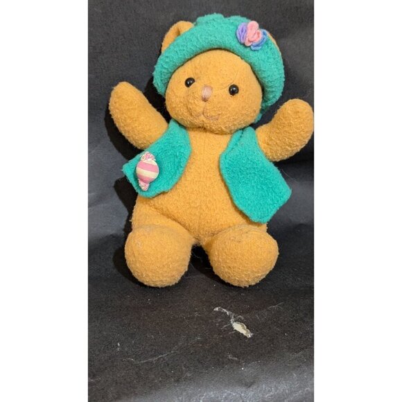 Vintage Commonwealth Teddy Bear With Green Hat & Vest 9" - Picture 4 of 7